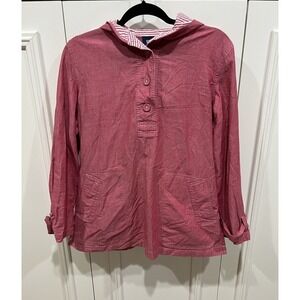 Denim & Co Women's Red Pullover Hoodie Size Medium Nautical Preppy Beach Coastal